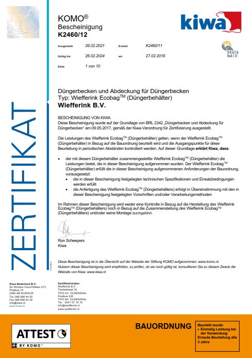 Certificaat Ecobag Duits